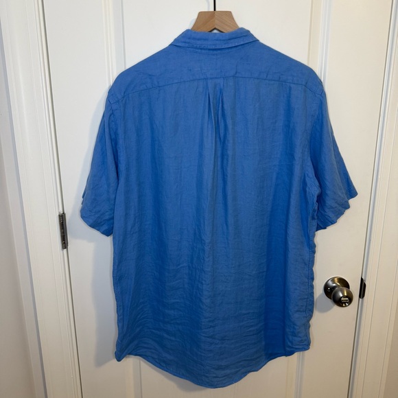 Vintage‎ Polo Ralph Lauren 100% Linen Short Sleeve Button Shirt Light Blue Large - Picture 7 of 7